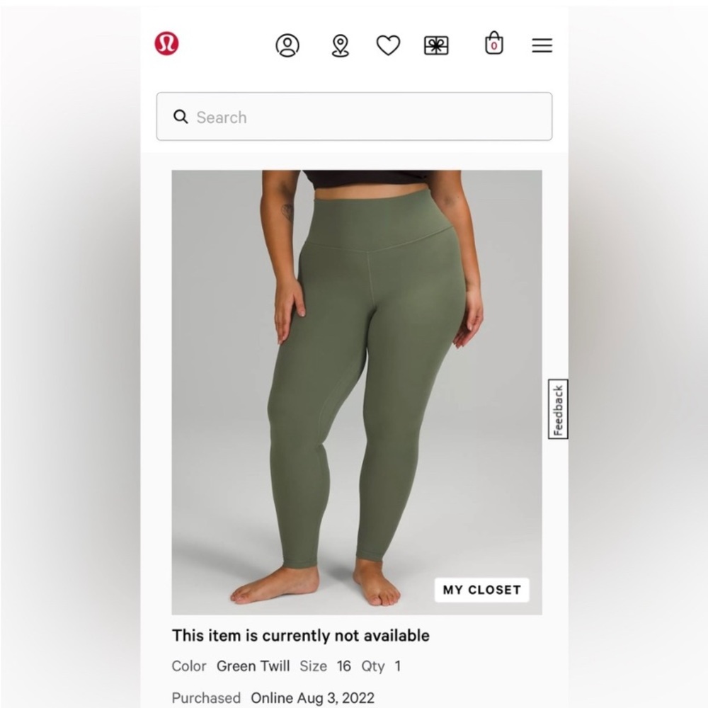 lululemon Align™ High-Rise Pant 28"
Green Twill
Size 16